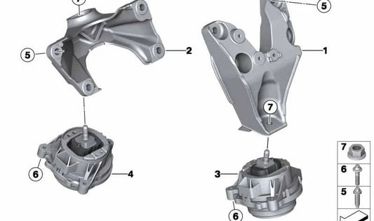 Soporte motor derecho OEM 22116784832 para BMW F20, F21, F22, F23, F30, F31, F34, F32, F33, F36, F25, F26. Recambio original BMW.