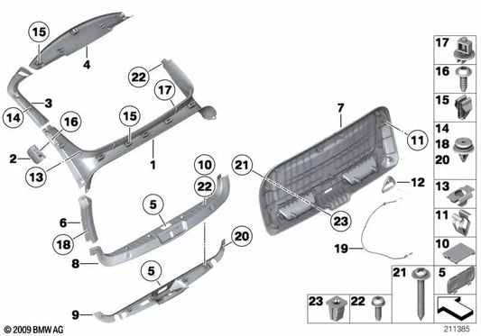 Rear tailgate center trim for BMW F07 (OEM 51497223692). Original BMW