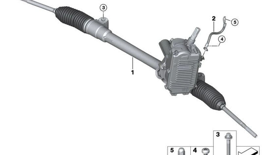Caja de dirección eléctrica OEM 32105A43106 para BMW i3 I01 (60Ah, 94Ah, 120Ah, Rex). Modelos compatibles: i3 60Ah, i3 60Ah Rex, i3 94Ah, i3 94Ah Rex, i3 120Ah, i3 120Ah Rex. Original BMW.