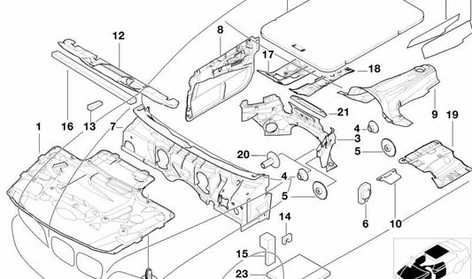 Aislante acústico pared cortafuegos motor izquierdo OEM 51488186507 para BMW E39. Original BMW.