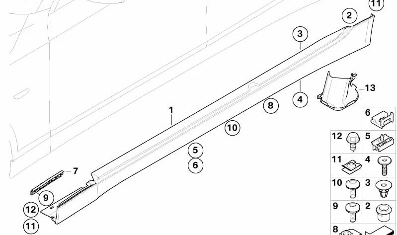 Cubierta lateral derecha imprimada OEM 51717159658 para BMW Serie 5 E61 (modelos 520d, 523i, 525d) desde 03/2004 hasta 02/2007. Repuesto original BMW.