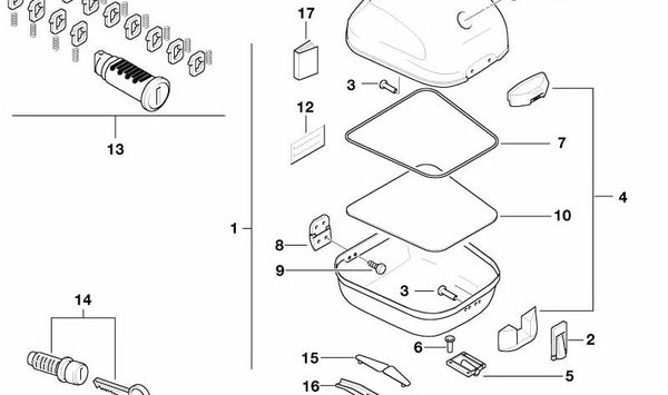 Kit reparación bombín de cerradura OEM 51257660865 para BMW Motorrad F 650 CS, F 650 GS, F 650 GS Dakar, G 650 GS. Compatible con top case 31L. Original BMW Motorrad.