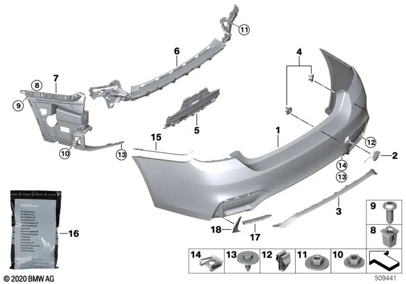 Guide de pare-chocs côté gauche pour BMW F82, F83 (OEM 51128054287). BMW d'origine