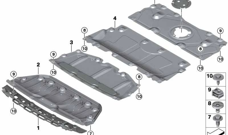 Protector inferior del motor delantero OEM 51759477058 para BMW G26. Original BMW.