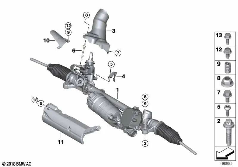 Power Steering Rack for BMW 3 Series G28, G28N, 4 Series G22, G23, G26 (OEM 32105A56C78). Original BMW