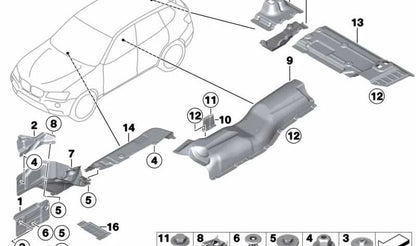 Soporte aislante del túnel de escape OEM 51487213679 para BMW X3 y X4 {F25, F26}. Pieza original BMW.