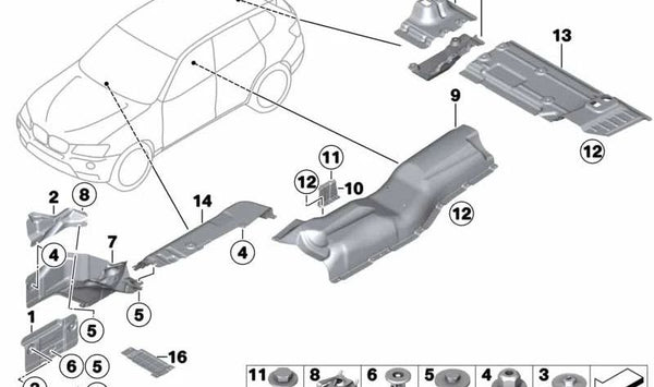 Aislamiento térmico del silenciador trasero OEM 51487213686 para BMW F25, F26. Original BMW.