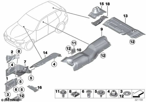 Aislamiento térmico Soporte del motor derecho para BMW F25, F26 (OEM 51487213676). Original BMW