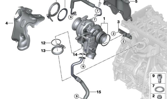 Tubería de retorno de aceite OEM 11428511648 para BMW F45, F46, F48, F55, F56, F57, F54, F60. Compatible con motores B37. Original BMW.
