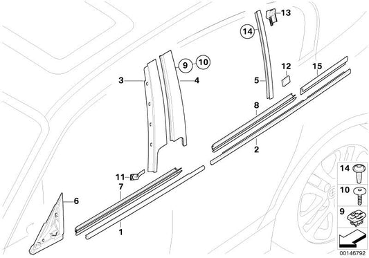 Rechts zentrales Pilar -Gummi -OEM 51337124152 für BMW E87. Original BMW.