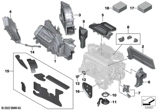 Habitação de fãs para BMW 5 G60 Series, G61, G68, G90, 7 G70 Series (OEM 64115A5D0D3). BMW original