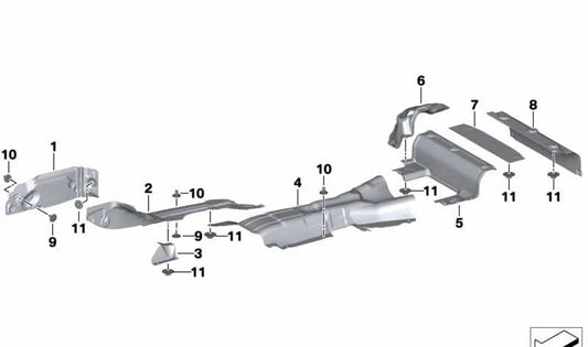 Aislante térmico trasero para silenciador OEM 51487441912 para BMW Z4 G29. Pieza original BMW.