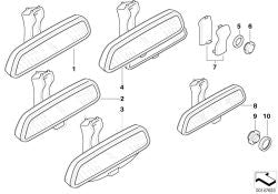 Retrovisor interior manual con LED OEM 51168189315 para BMW Serie 3 E46, Serie 5 E39. Original BMW.