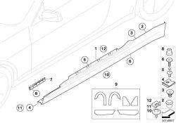 Rivestimento soglia destro primerizzato OEM 51777074420 per BMW Serie 6 E63, E64 (2003-2007). BMW originale.
