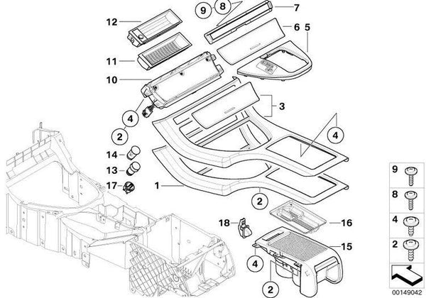 Portaobjetos Con Cortinilla En La Consola Central Para Bmw E53. Original Recambios