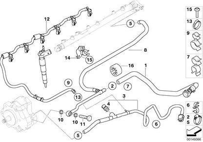 Tubo de retorno de combustible OEM 13537796132 para BMW E60, E61, E63, E64, E65, E66 {Todos los modelos compatibles}. Original BMW.