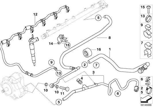 Tubo de retorno de combustible OEM 13537796132 para BMW E60, E61, E63, E64, E65, E66 {Todos los modelos compatibles}. Original BMW.