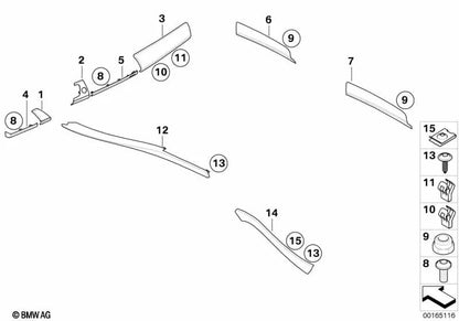 Rechte hintere Tür dekorative Stange für BMW E70 (OEM 51427137184). Original BMW.