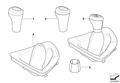 Pomo de cambio en cuero con funda OEM 25118037305 para BMW E81, E82, E87, E87N, E88. Recambio original BMW.