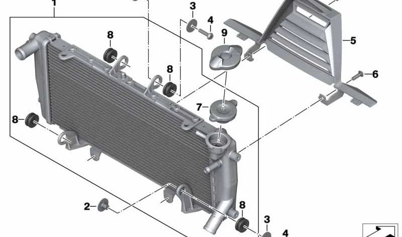 Radiador OEM 17118525833 para motos BMW R 1200 R, R 1250 R, R 1200 RS, R 1250 RS... y más. Original BMW Motorrad.