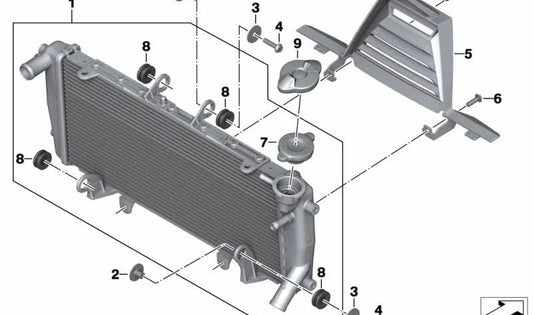 Radiador OEM 17118525833 para motos BMW R 1200 R, R 1250 R, R 1200 RS, R 1250 RS... y más. Original BMW Motorrad.