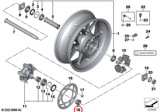 Douille d'espacement arrière OEM 27717711755 pour BMW Motorrad S 1000 RR K46. BMW Motorrad d'origine.