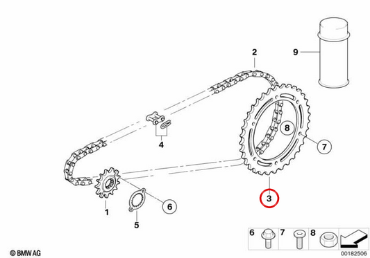 Rueda dentada trasera de cadena Z=49 OEM 27717720064 para motos BMW G 450 X. Original BMW Motorrad