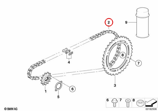 Chaîne de transmission OEM 27727728245 pour motos BMW G 450 X. BMW Motorrad d'origine