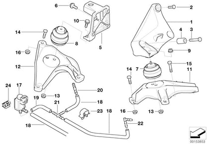 Soporte de motor derecho OEM 22111096514 para BMW E39. Pieza original BMW, ideal para solucionar vibraciones o ruidos del motor en tu vehículo. Repuesto auténtico y compatible exclusivamente con modelos BMW E39.