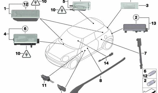 Módulo LED manecilla de la puerta OEM 51439229026 para MINI R56, R55, R57, R58, R59, R60, R61... y más. Original MINI.