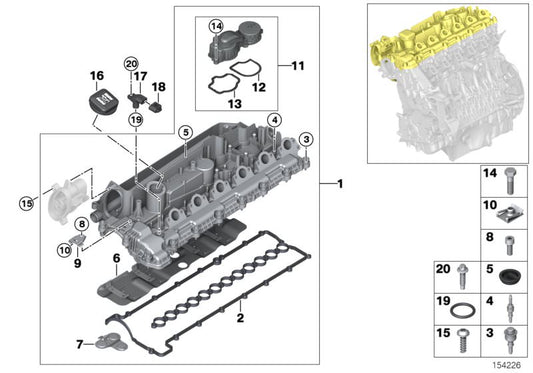 Tapa de culata (Verschlussdeckel) OEM 11122248580 para BMW E87, E46, E90, E91, E92, E93, E39, E60, E61, E38, E65, E66, E83, E53, E70, E71. Original BMW.