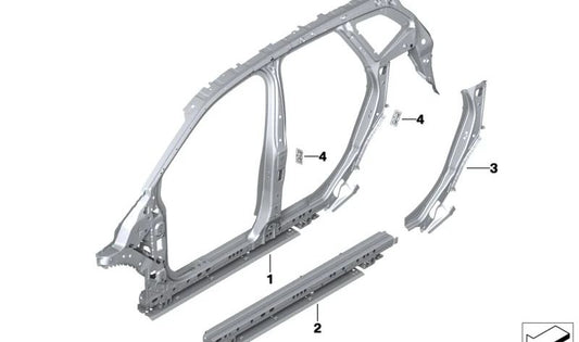 Refuerzo pilar C izquierdo OEM 41009630399 para BMW Serie 2 U06 (216i, 218i, 218d, 220d). Válido para todos los modelos compatibles. Pieza original BMW.