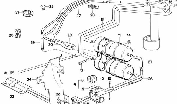Soporte para línea de combustible OEM 16121180262 para BMW (Modelos compatibles: E32). Original BMW