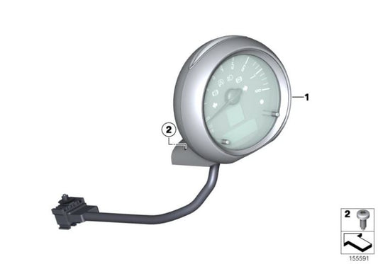 Cuentarrevoluciones acabado Brilliant Silver OEM 62109325825 para MINI R56, R56 LCI, Clubman R55, Cabrio R57, Coupé R58, Roadster R59, Countryman R60, Paceman R61... y más. Original MINI.