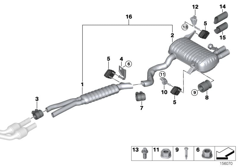Silenciador adicional trasero OEM 18307566942 para BMW E90, E92, E92 LCI, E93, E93 LCI. Original BMW.