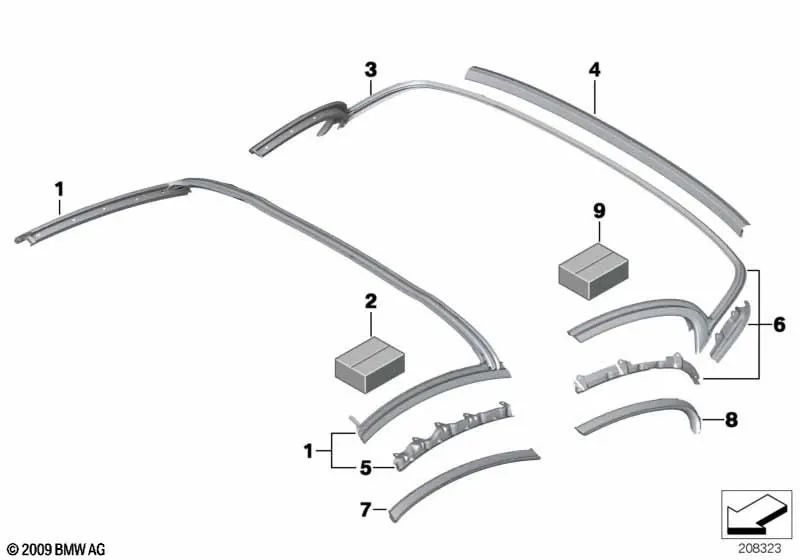 Front roof compartment seal for BMW Z4 E89 (OEM 54377192493). Original BMW.