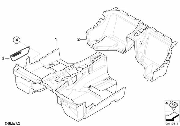 Red de almacenamiento delantera para el espacio de los pies para BMW Z4 E85, E86 (OEM 51477114523). Original BMW.