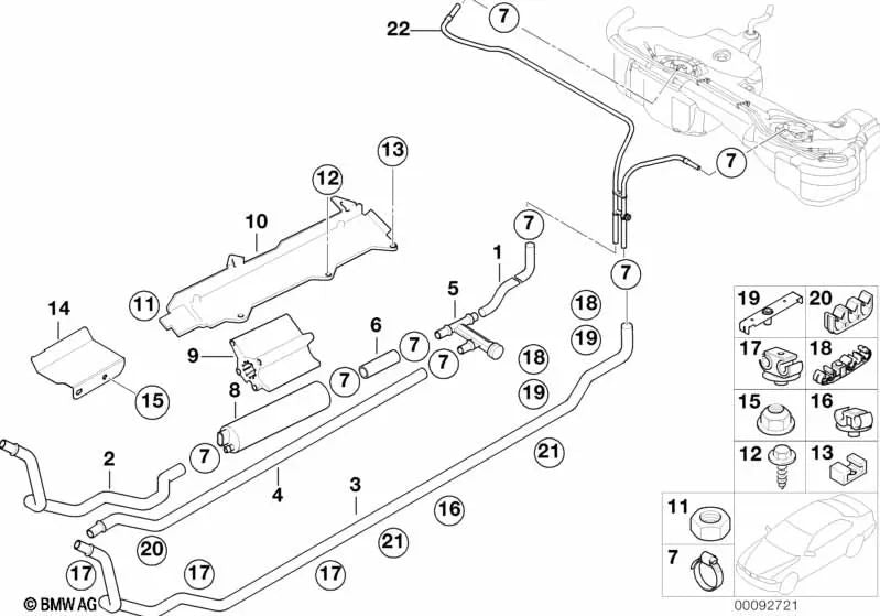 Tubo de combustível de retorno traseiro para BMW 3 E46 Series (OEM 16126757935). BMW original