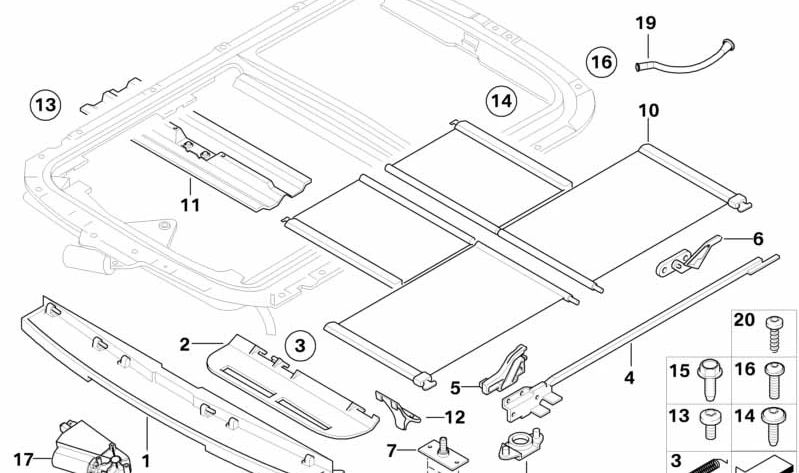 Soporte de tapa derecha del techo corredizo levadizo OEM 54107039730 para MINI R50 One, Cooper y R53 Cooper S... y más. Original MINI.