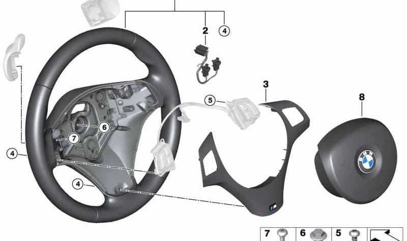 Tapa embellecedora negra volante M multifunción OEM 32307845940 para BMW E82, E90, E90N, E92, E92N, E93, E93N. Original BMW.