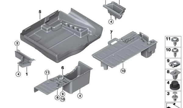 Compartimento de almacenamiento derecho OEM 51479170098 para BMW E71, E72. Original BMW.