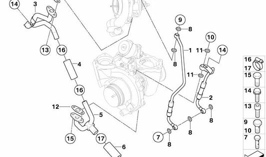 Tubería de retorno de aceite OEM 11427803609 para BMW E81, E82, E87, E88, E84. Original BMW.