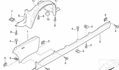 Cubierta del paso de rueda delantero izquierdo para varios modelos de BMW (OEM 51718397685). Original BMW.