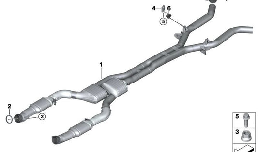 Soporte de escape derecho OEM 18307935436 para BMW G05, G06, G07, G60. Compatible con modelos 520d, 523d, 530i, X5 50e, entre otros. Original BMW.