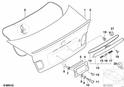 Junta de la manija del portón trasero para BMW Serie 3 E46 (OEM 51138244713). Original BMW