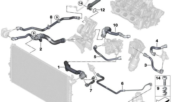 Tubería de válvula de cierre OEM 17125A0C591 para BMW U06, U11. Original BMW.