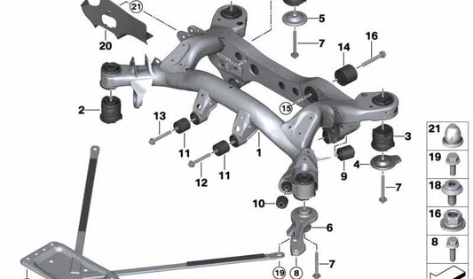 Estructura trasera eje trasero OEM 33316782158 para BMW X1 E84. Soporte original del conjunto trasero. Repuesto original BMW.
