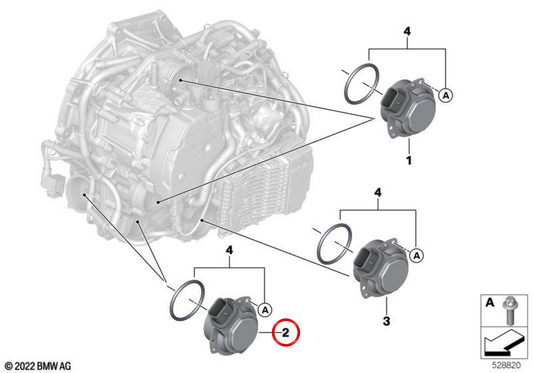 Elektromotor OEM 28005A47139 für Kupplungsantrieb in Mini F65, F66, U25 und BMW F70, U06, U11, U12, U10. Original Mini und BMW.