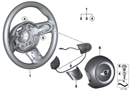 Interruptor volante multifunción OEM 32309289676 para MINI R56 LCI, Clubman R55 LCI, Cabrio R57 LCI, Coupé R58, Roadster R59, Countryman R60, Paceman R61. Original MINI.