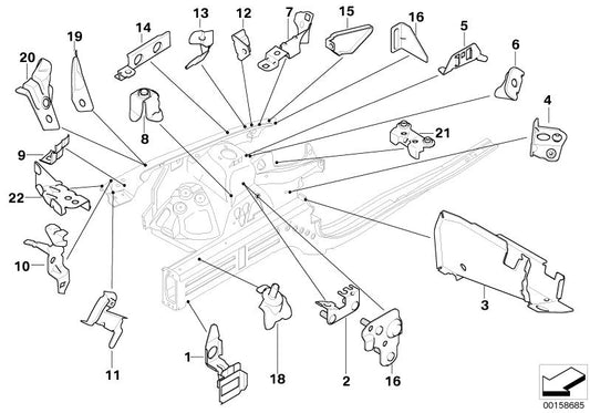 Soporte derecho del radiador OEM 41117152260 para BMW E81, E82, E87, E88. Compatible con motores N43, N45, N47. Repuesto original BMW.